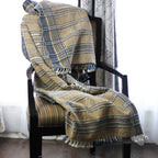 Ethnic Handspun Handwoven Wool Throw cum Blanket Beautiful Tassels Khaki 40x89