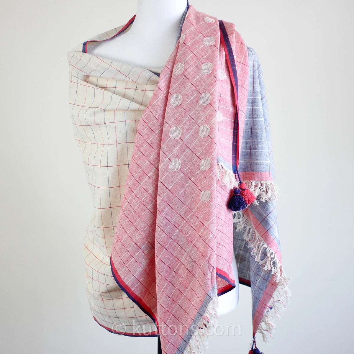 Ethically Sourced Beautiful Cotton Wrap Handcrafted by Women Artisans in India Pink Blue 30x86