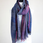 Ethically Crafted Cotton Scarf Hand Spun Hand Woven Artistry with Azo Free Vat Dyes Blue Maroon 25x78