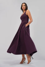 The Celeste Linen Occasion Dress Square Neck Sleeveless Full Length Linen Dress Open Scoop Back