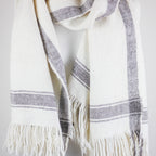 Handwoven Pure Himalayan Sheep Wool Shawl Rustic Warm Blanket White Cream 39x82
