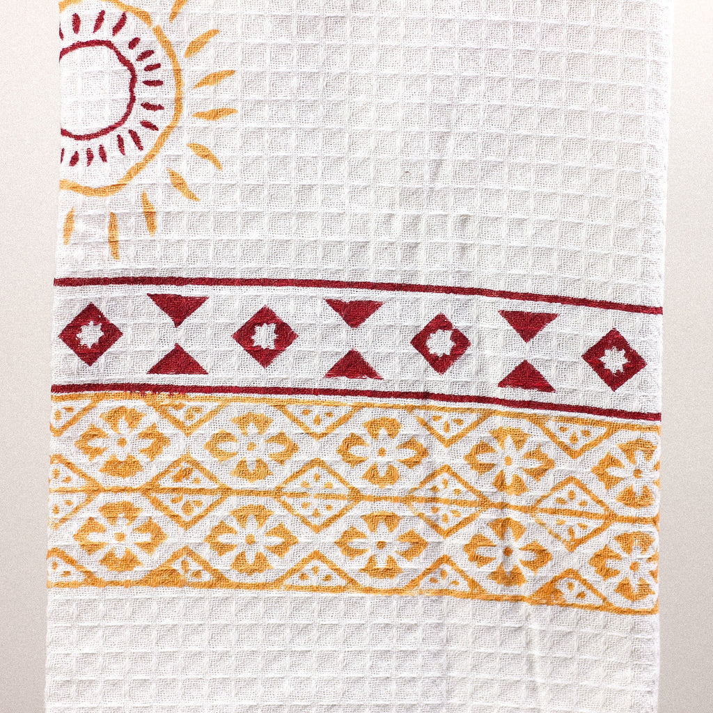 Waffle Weave Handwoven Hand Block Printed Decorative Cotton Towel Powder Bath Room Decor White 29x60