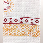 Waffle Weave Handwoven Hand Block Printed Decorative Cotton Towel Powder Bath Room Decor White 29x60