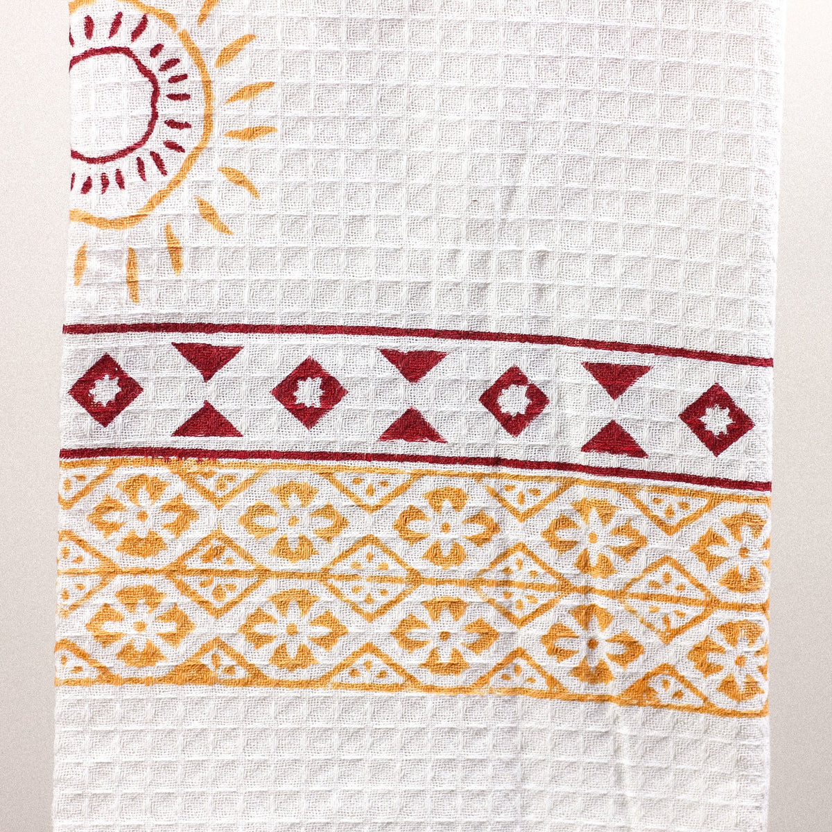 Waffle Weave Handwoven Hand Block Printed Decorative Cotton Towel Powder Bath Room Decor White 29x60