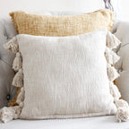 Handmade Textured Solid Cotton Pillow Cover With Large Side Tassels Cream 18x18 Square Single