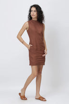 Structured High Neck Linen Mini Dress Minimalist Linen Dress