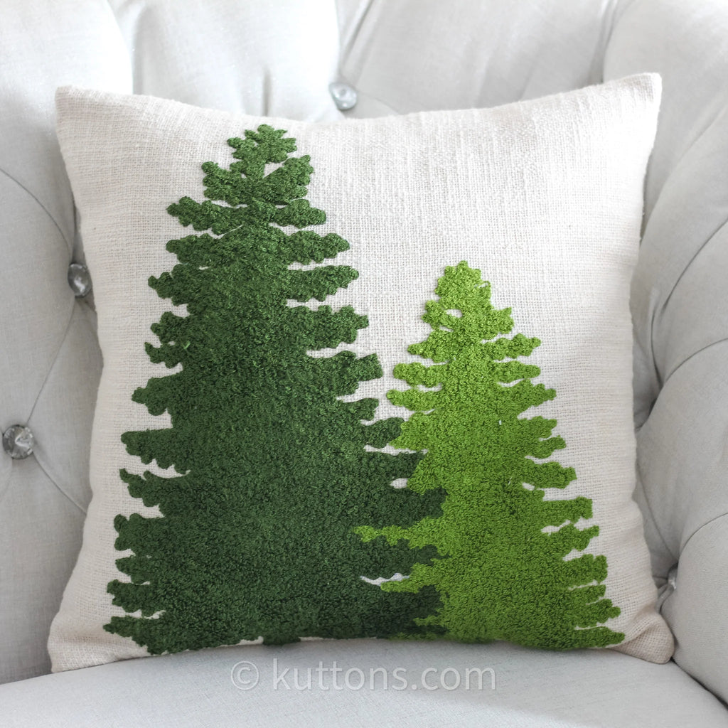 Christmas Trees Cushion Cover Textured Cotton Decorative Throw Pillow Case Cream Green 18x18 Square Single