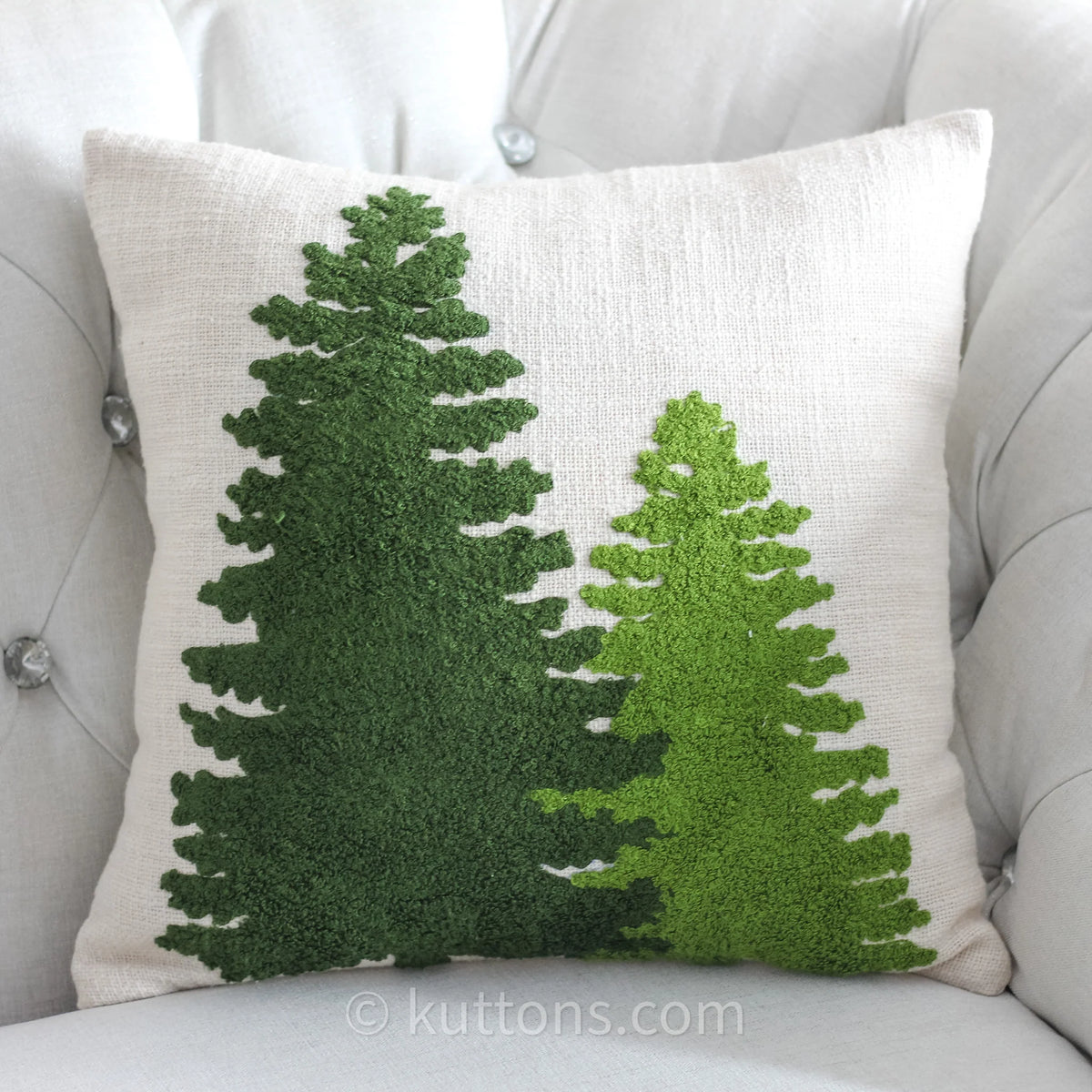 Christmas Trees Cushion Cover Textured Cotton Decorative Throw Pillow Case Cream Green 18x18 Square Single