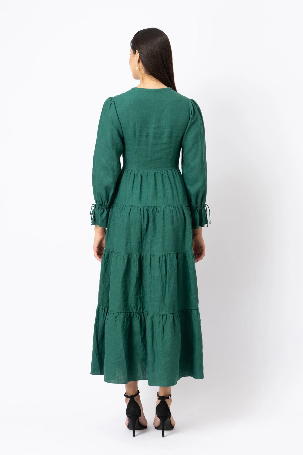 Linen Button Front Tiered Maxi Dress