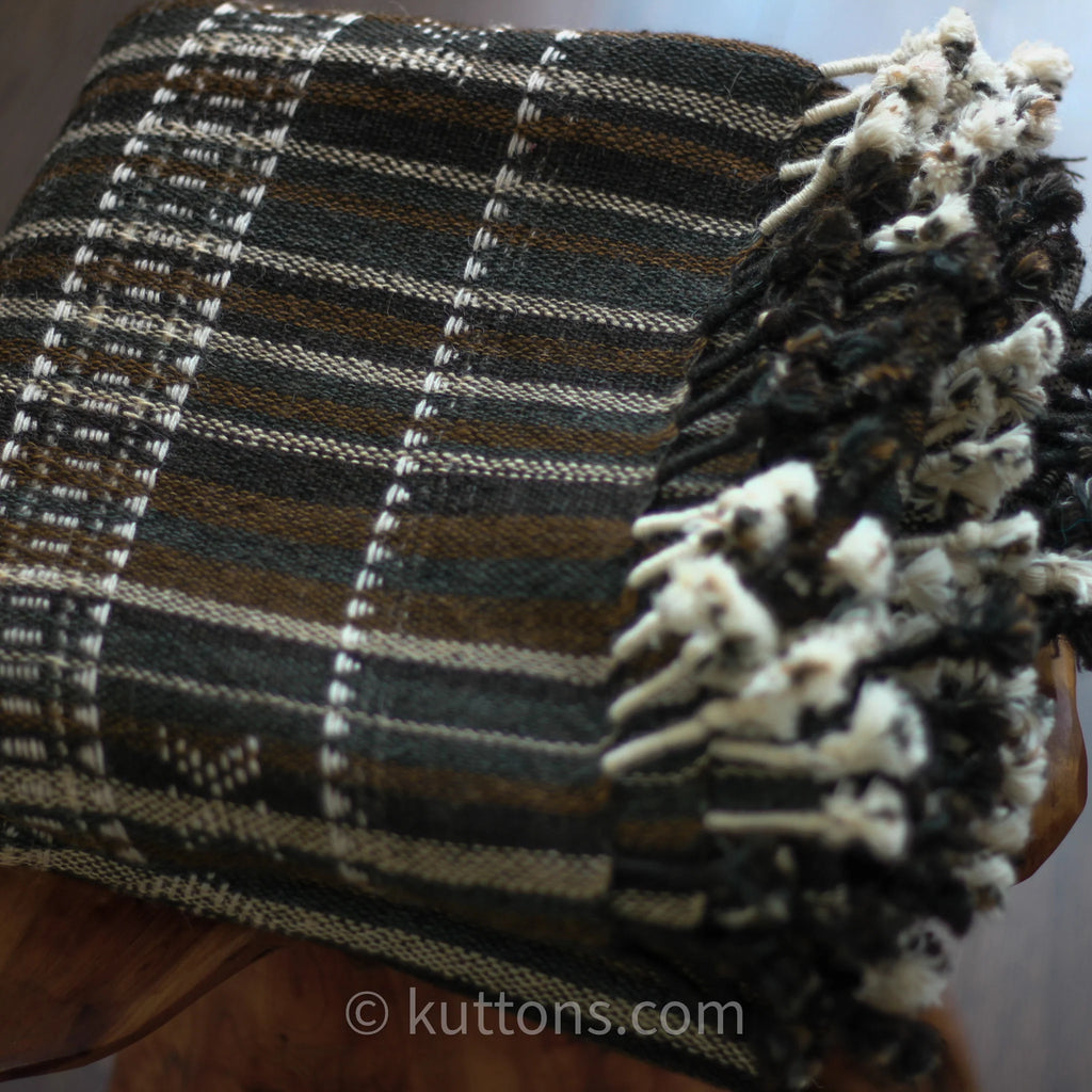 Handspun Handwoven Ethnic Desi Wool Shawl cum Throw Brown 38x86