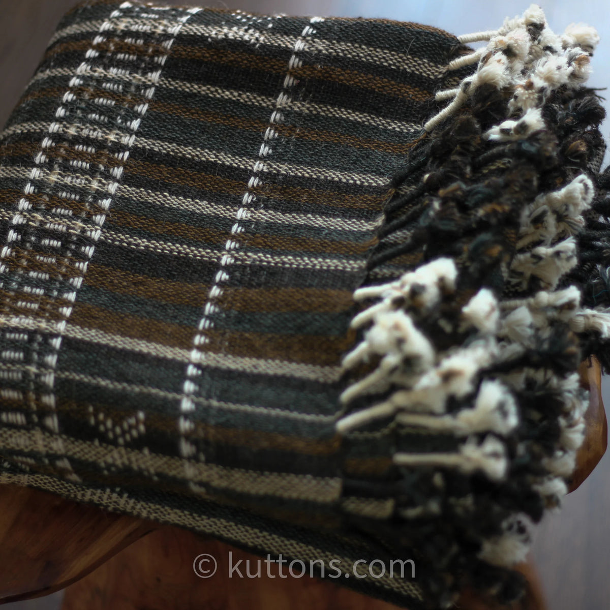 Handspun Handwoven Ethnic Desi Wool Shawl cum Throw Brown 38x86