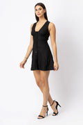 Linen Button Front Sleeveless Mini Dress with V Neck