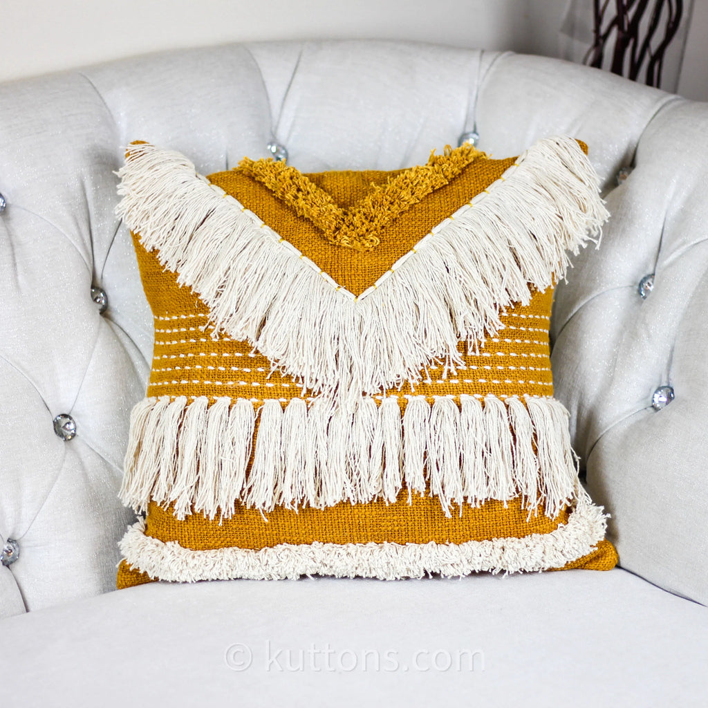 Cotton Embroidered Textured Pillow Cover Boho Decorative Cushion Orange White 18x18