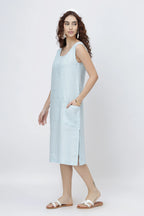 Sleeveless Linen Shift Dress European Linen Midi Dress with Pockets