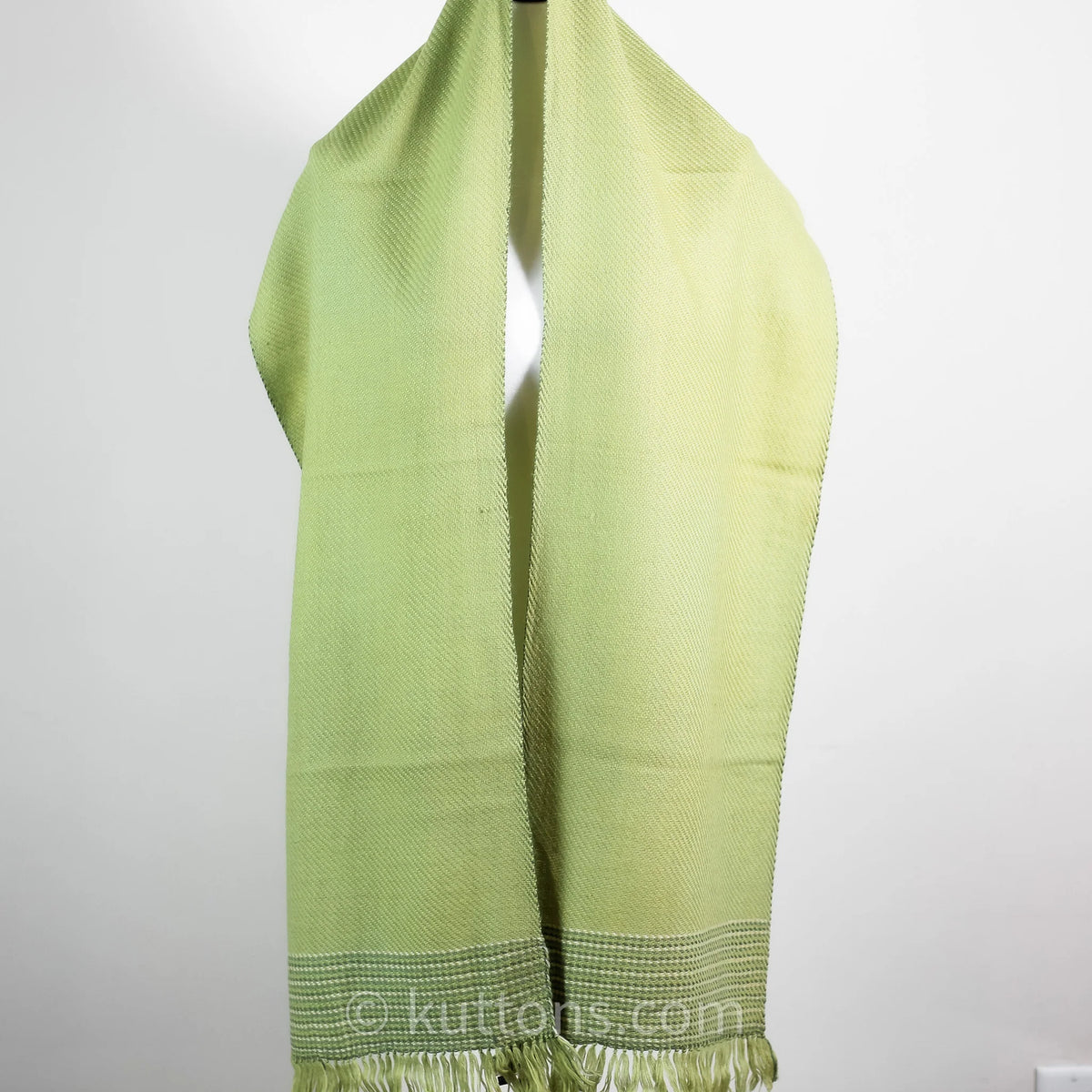 Handwoven Fine Merino Himalayan Wool Scarf Naturally Dyed with Tesu Flowers Tea Parrot Green 13x76 inch