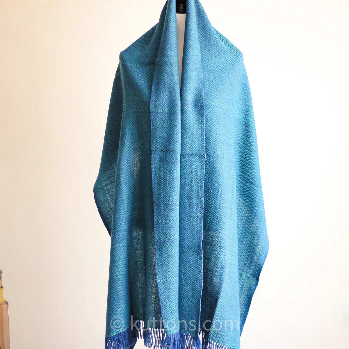 Naturally Dyed Handwoven Merino Himalayan Wool Shawl Wrap Dyed with Indigo Tesu Flowers Blue Green 235x84