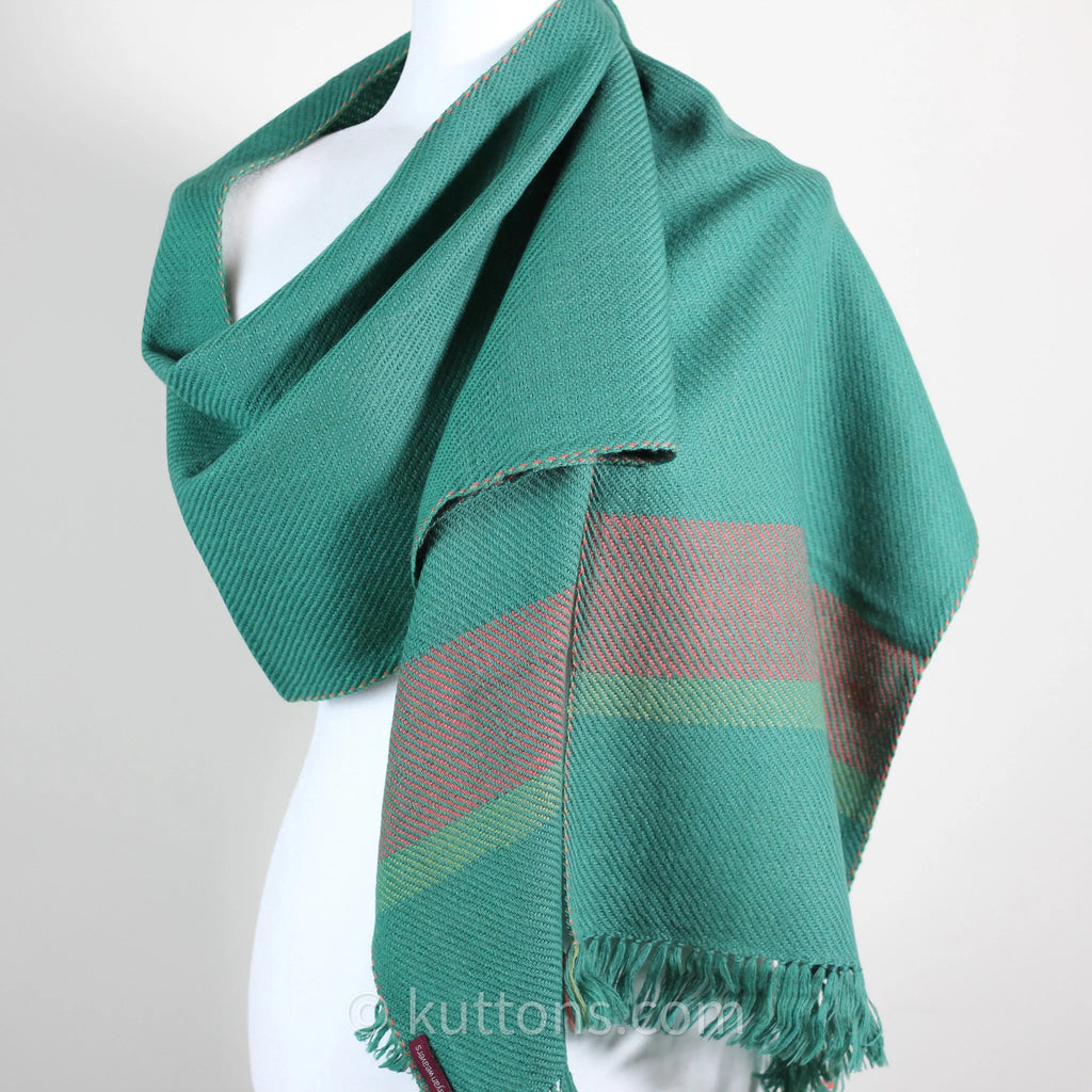 Handwoven Merino Himalayan Woolen Scarf Naturally Dyed with Indigo Madder Tesu Flowers Green 13x78