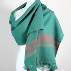 Handwoven Merino Himalayan Woolen Scarf Naturally Dyed with Indigo Madder Tesu Flowers Green 13x78