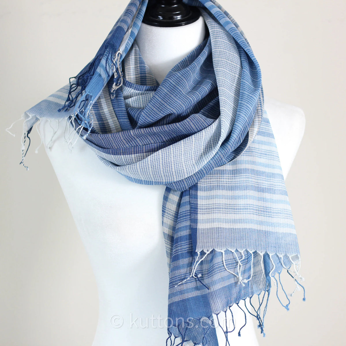 Naturally Dyed Handwoven Cotton Stole Indigo Tea Waste Featherweight Fashion Wrap Blue 23x80 multiple designs