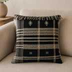 Bhujodi 100 Wool Organic Cotton Pillow Cover Rustic Handwoven Cushion with Tassels Dark Gray Pair