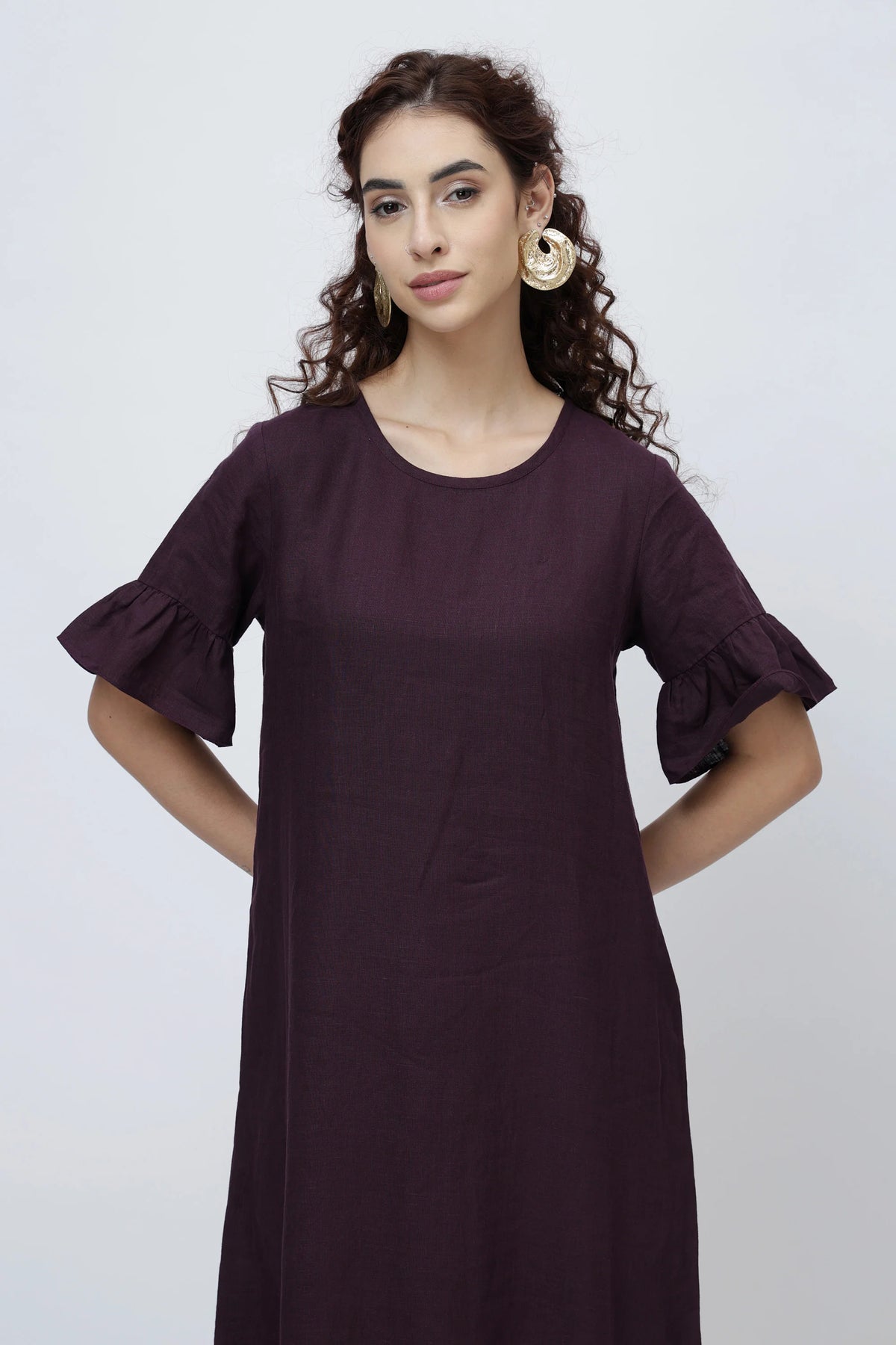 Ruffle Hem Linen Midi Dress Soft Flowing Midi