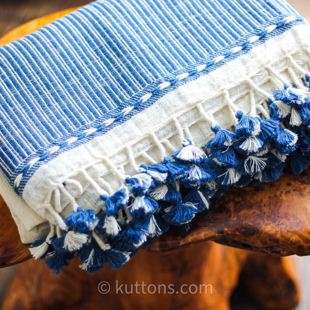 Handspun Handwoven Organic Cotton Shawl with Embroidered Mirrors 100 Organic Kala Cotton Wrap Cream Blue 40x96