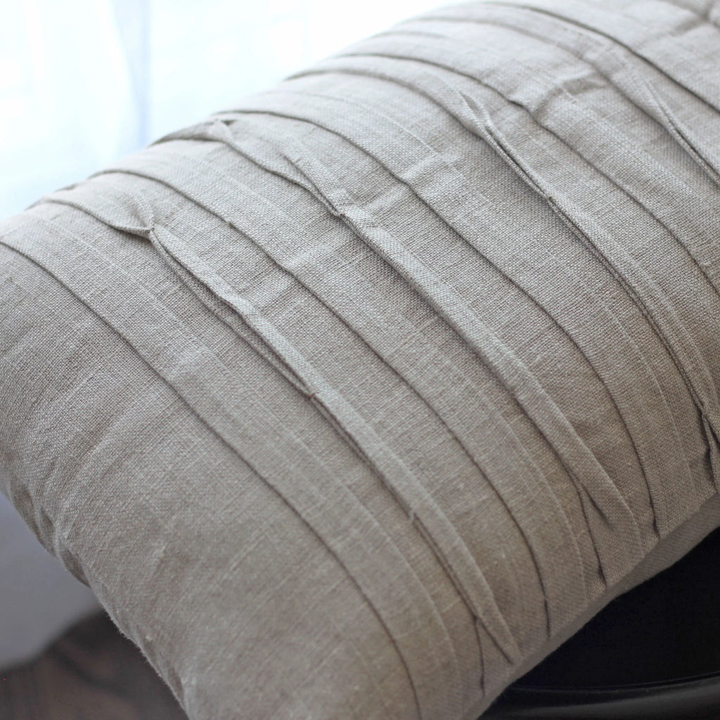 Handcrafted Washed 100 Linen Throw Pillow Cover Pleated Design Natural Brown 16x24