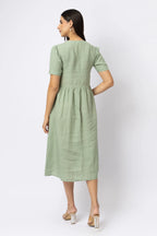 Linen Button Front Midi Dress with Pockets